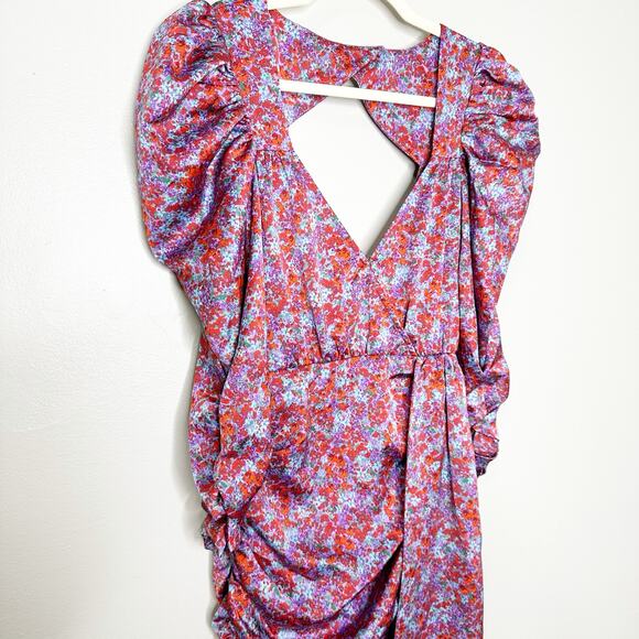 For Love & Lemons Charlie Floral Ruched Puff Sleeve Dress Blossom XS NEW - Picture 5 of 9